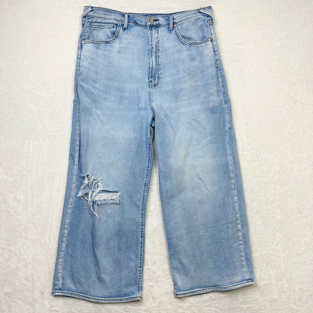 Serra Retreat Wide Leg Cropped Jeans Womens 16 Ripped Distressed Light Wash Plus